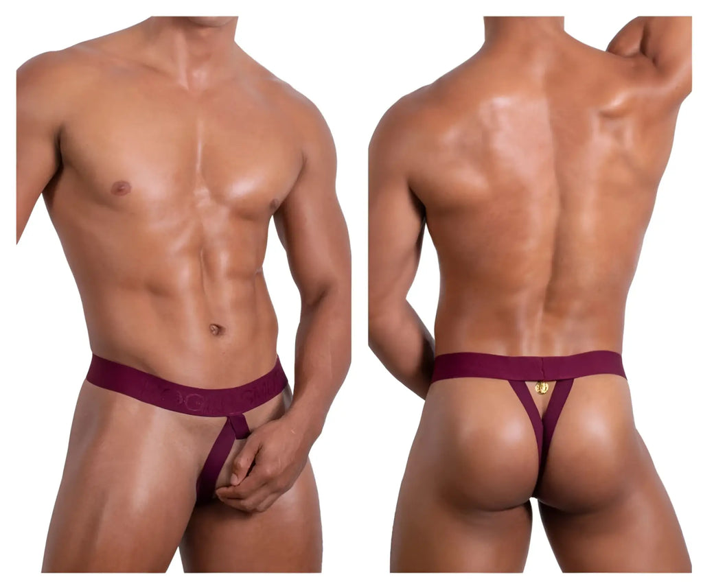 Back view of roger smuth rs087 ball lifter maroon thong with gold logo detailing