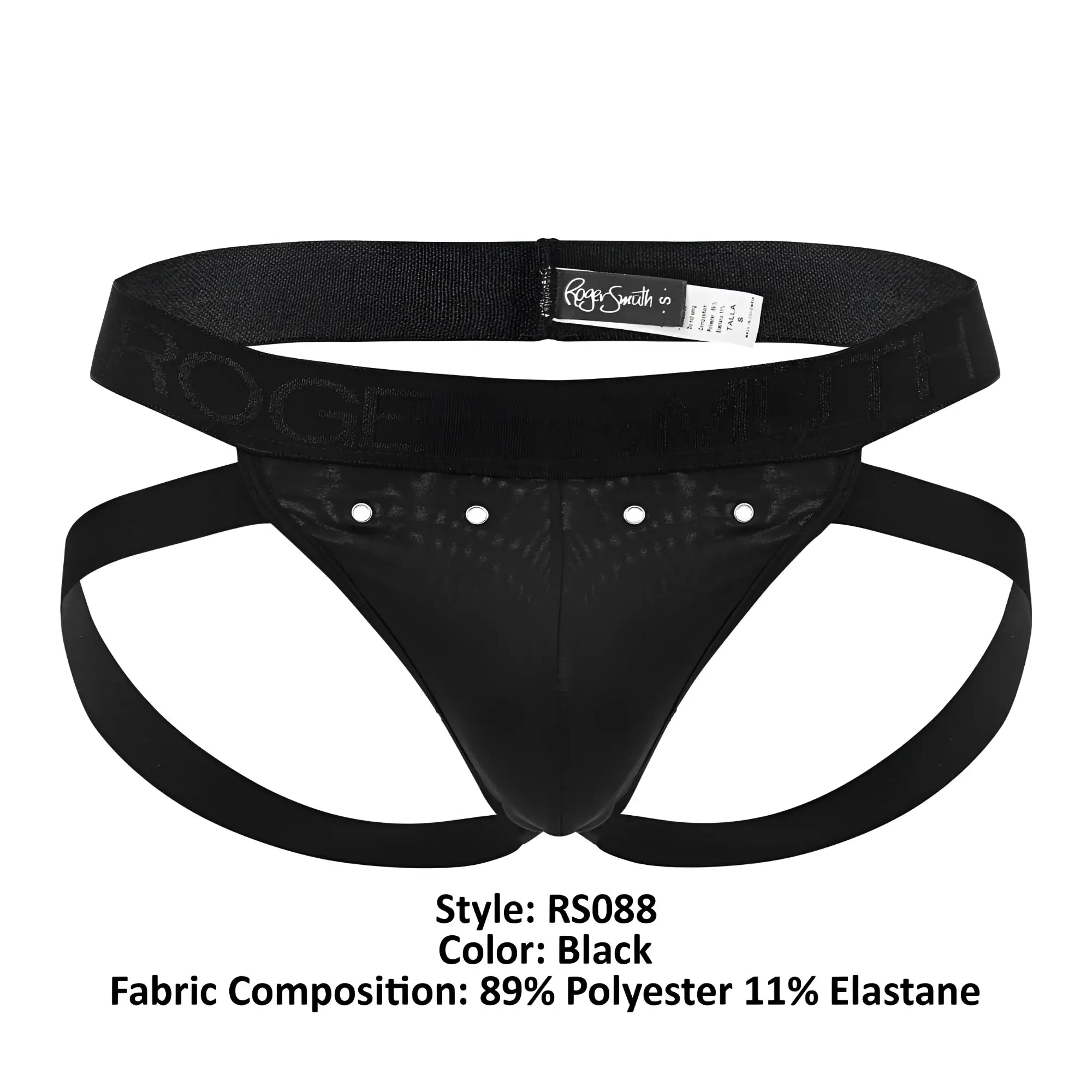 Black roger smith rs088 jock-thong men’s briefs in polyester elastane with textured waistband and brand name