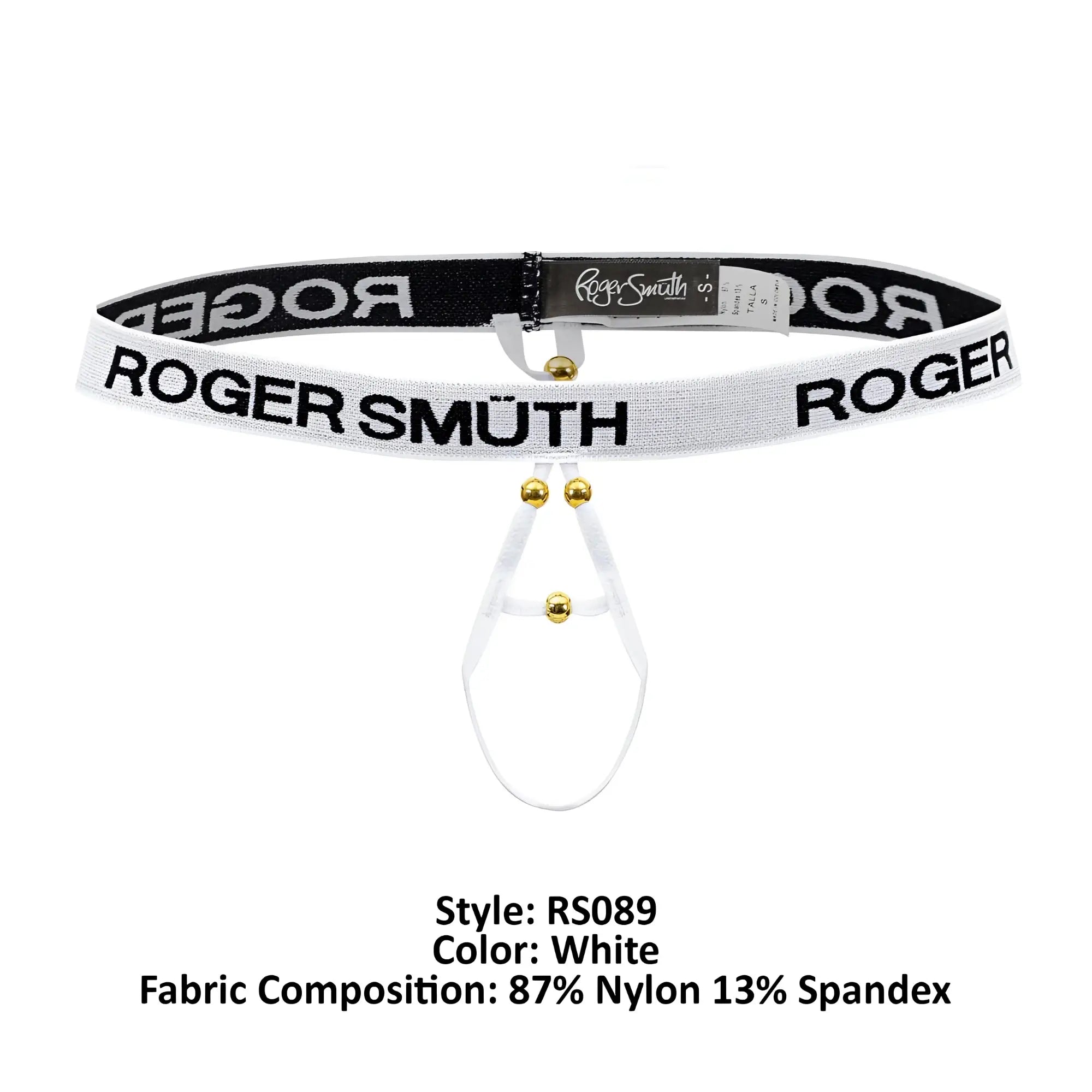 White roger smuth rs089 ball lifter belt with black lettering and gold tone hardware designed for secure lift support