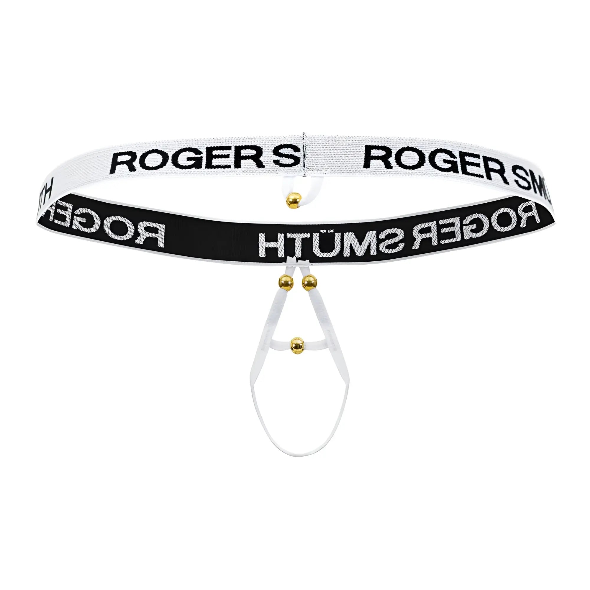 Roger smuth rs089 ball lifter white elastic belt with black stripes and gold tone hardware for secure fit