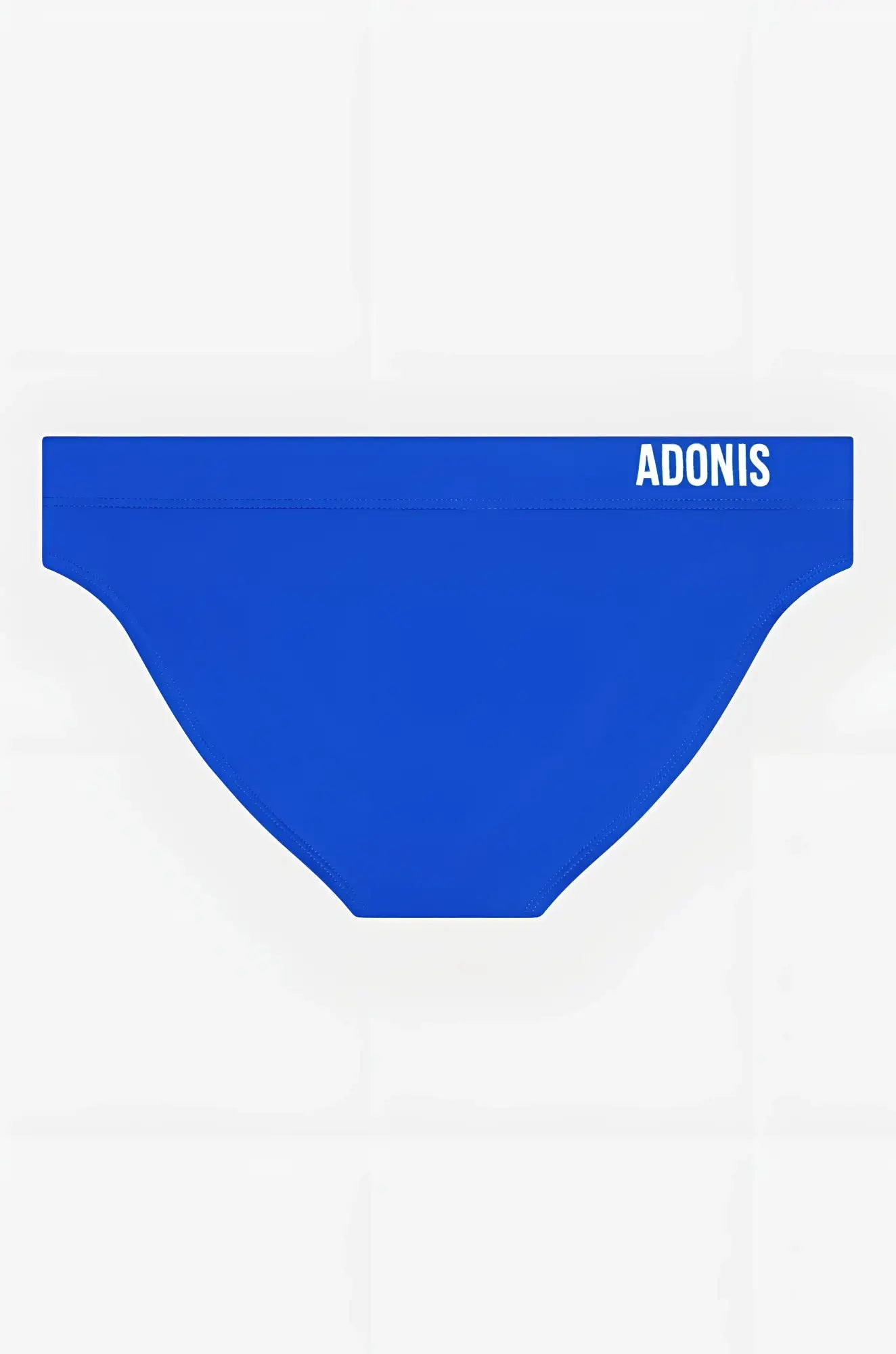 Royal blue swim brief in bright blue with adonis printed in white on the waistband for stylish beachwear