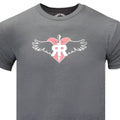 Gray heathered ruff riders commitment short sleeve t shirt with pink heart wing design and rr logo in size large