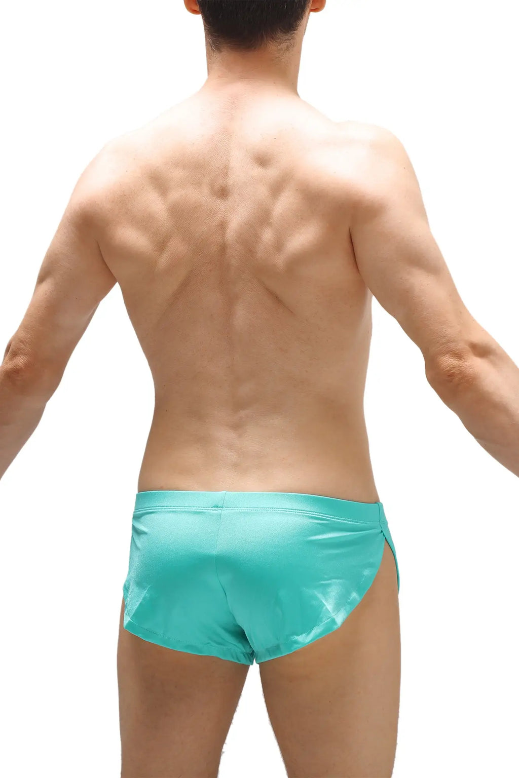 Running shorts joe green made of turquoise shiny fabric ideal for activewear and casual running use
