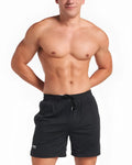 Black mesh ssc mesh 6 inch athletic shorts with drawstring waistband and small logo on lower left leg