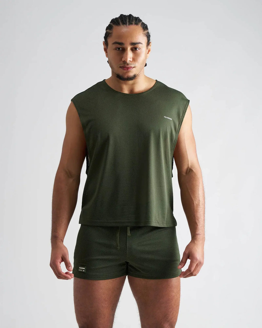 Olive green mesh sleeveless athletic top ssc mesh muscle tank designed for breathable workout comfort
