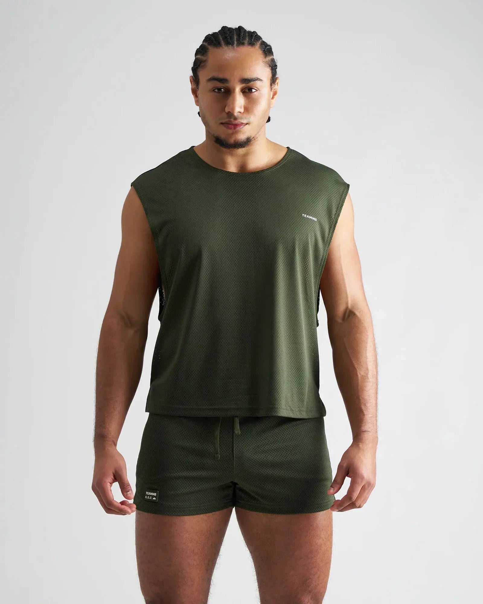 Olive green mesh sleeveless athletic top ssc mesh muscle tank designed for breathable workout comfort