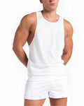 White mesh tank top s.s.c. mesh tank with a subtle logo on the chest made from breathable fabric