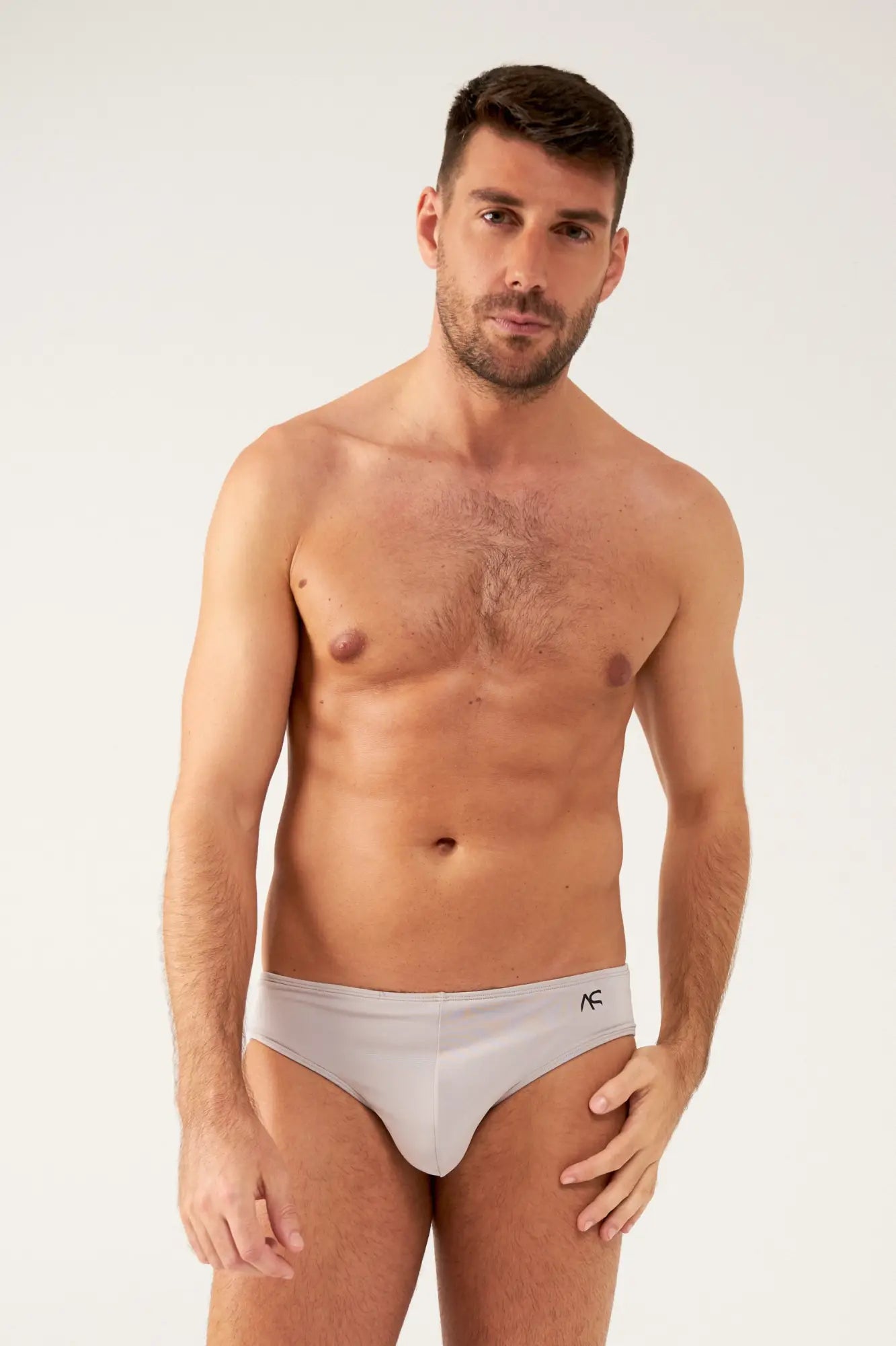 Saltire bikini white men’s briefs with subtle black logo on waistband in soft breathable fabric