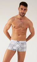 Saltire boxer briefs white and gray plaid cotton with white elastic waistband and ac logo for comfortable wear