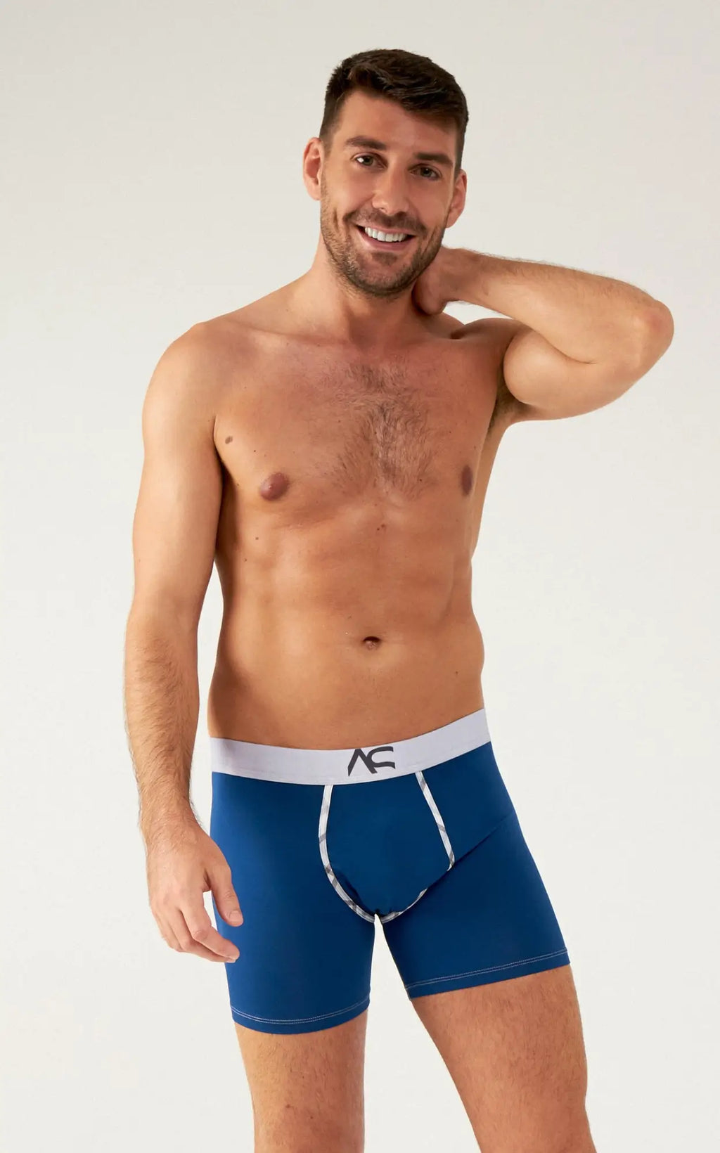 Blue ac men’s boxer briefs saltire trunks with white waistband and trim for comfortable everyday wear
