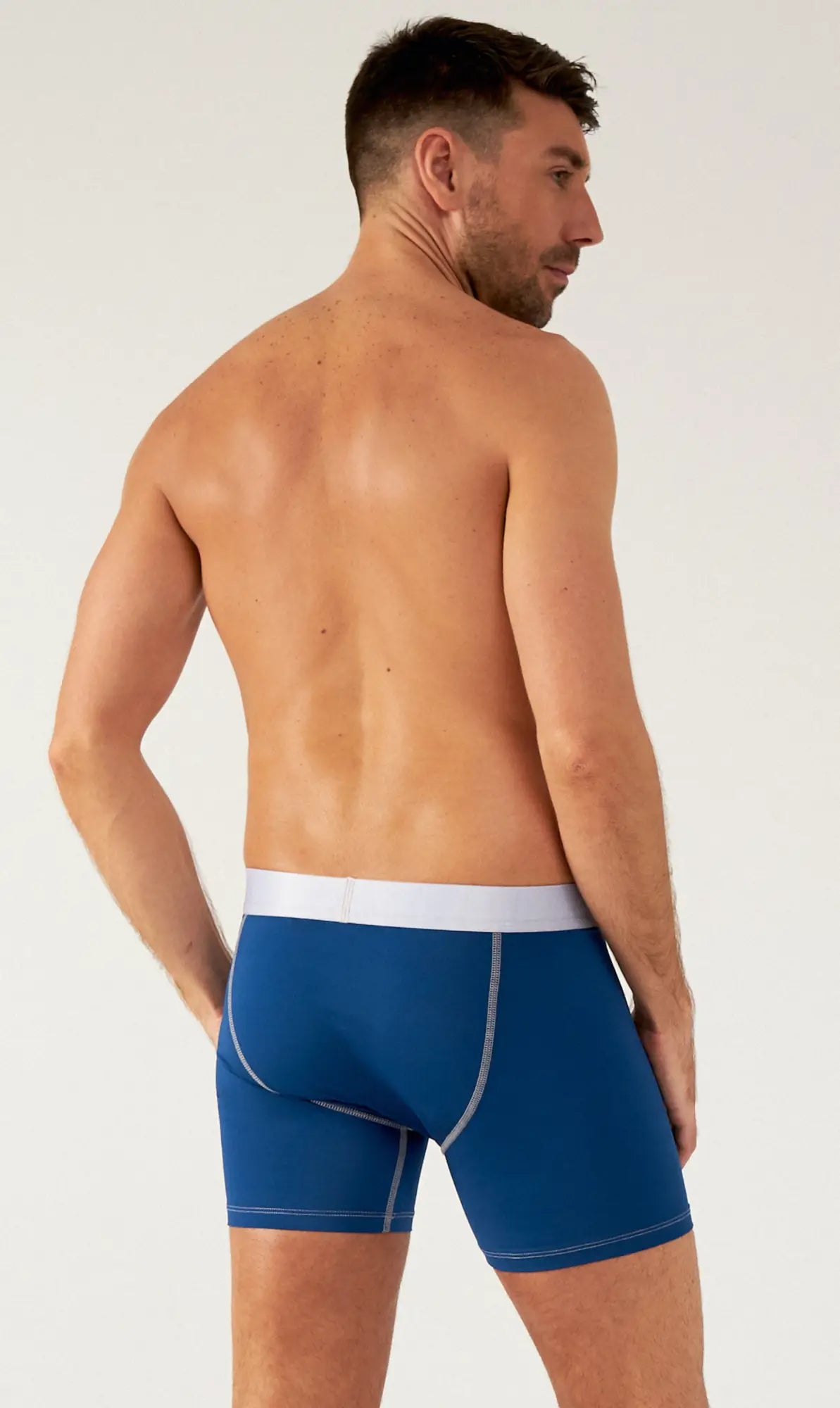 Saltire trunks blue men’s boxer briefs with white waistband and contrasting light gray stitching for everyday comfort