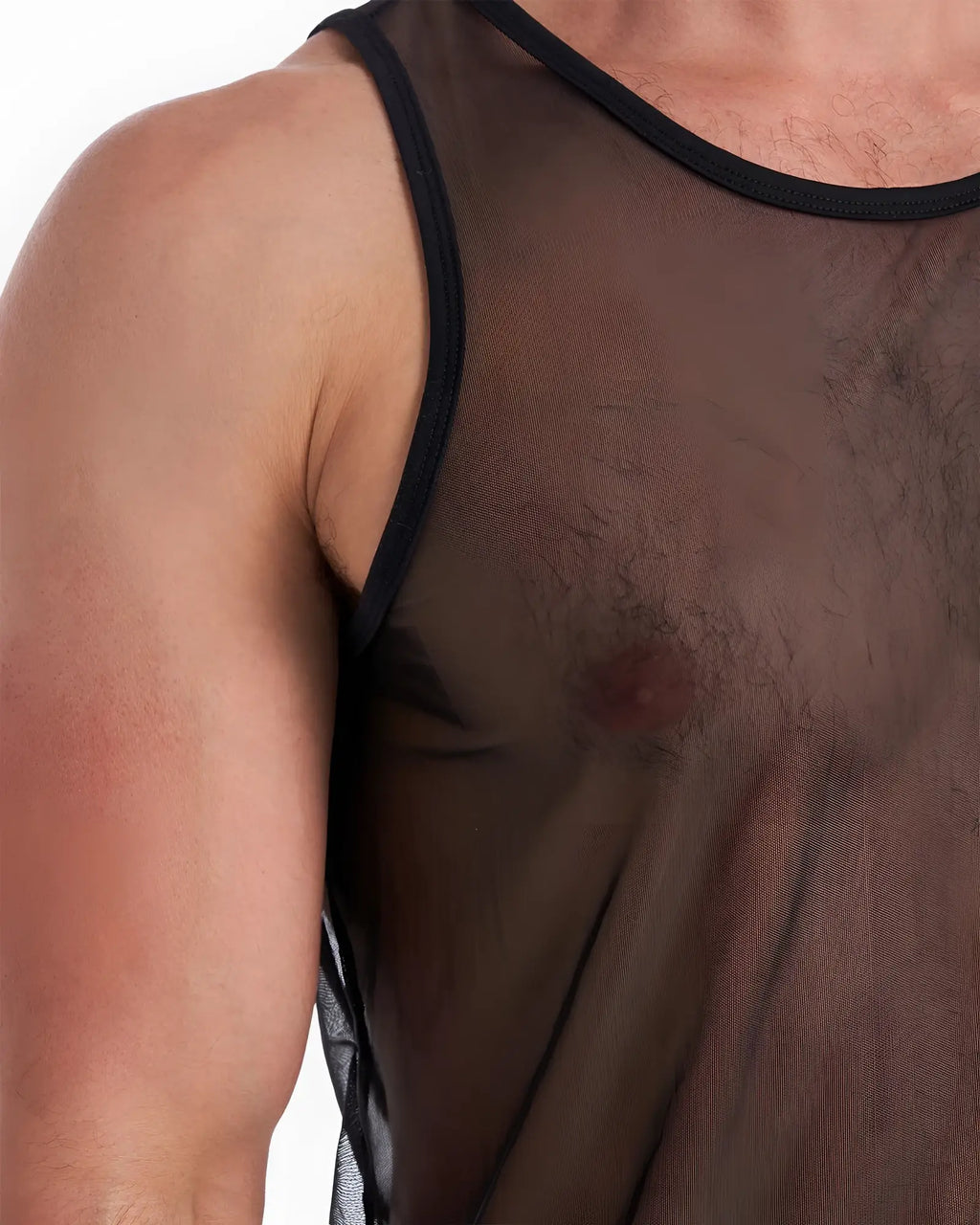 Black mesh tank top score sheer tank with solid black trim and breathable fabric for casual wear