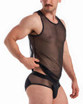 Black sheer mesh tank top with black trim score sheer tank showing front side details and texture