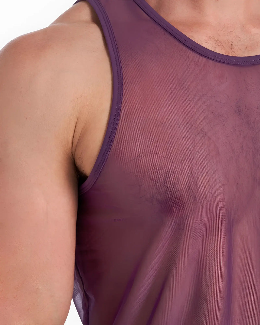 Score sheer tank purple sheer mesh tank top with ribbed texture and solid trim for layering and summer wear