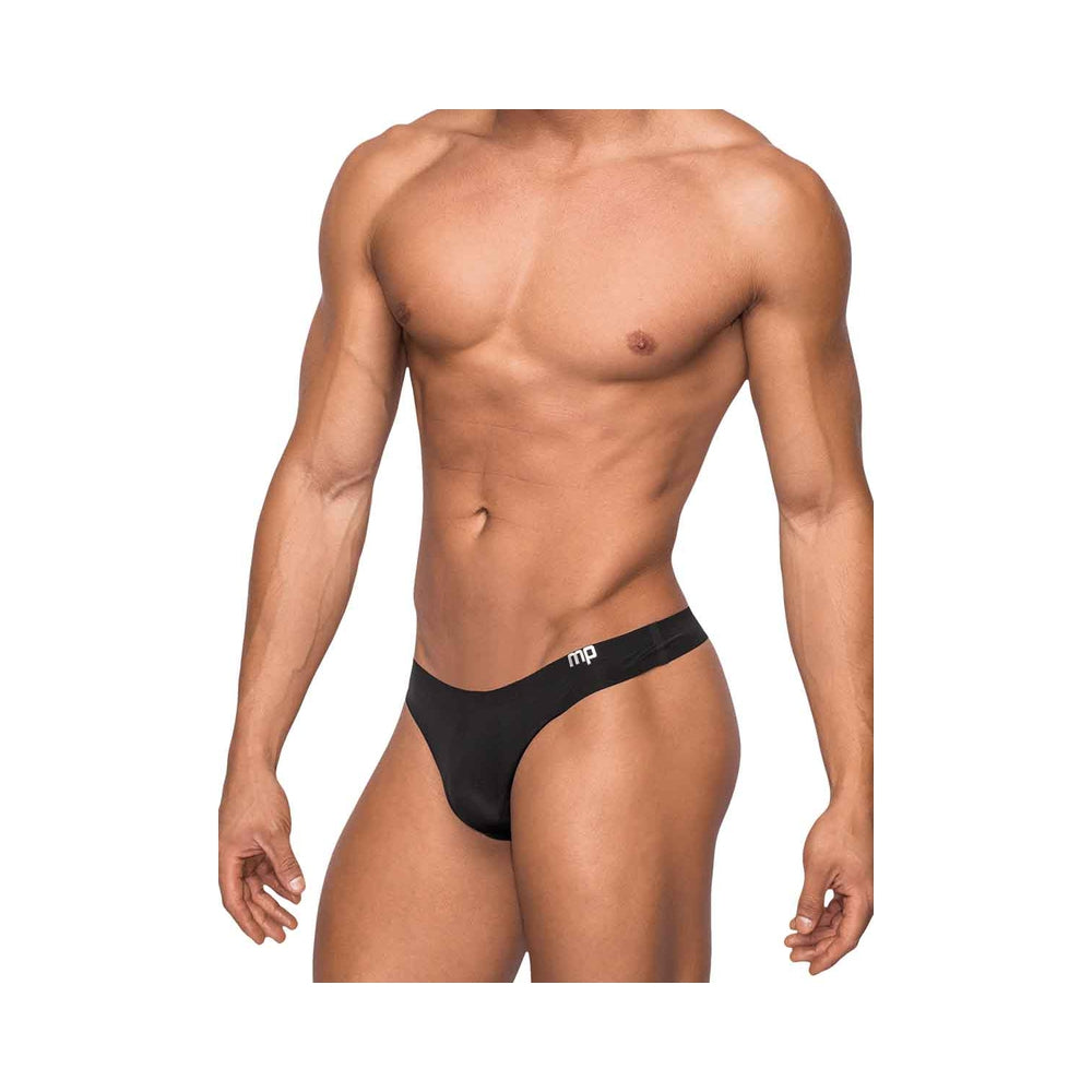 Male Power Seamless Sleek Sleek Tanga mit transparentem Beutel, Schwarz, LX