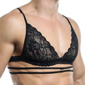 Black lace triangle bra with delicate floral patterns and thin straps from secret male sma011 tops and bras collection