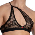 Black lace bra with floral patterns and a red rose accent from secret male sma025 tops and bras collection