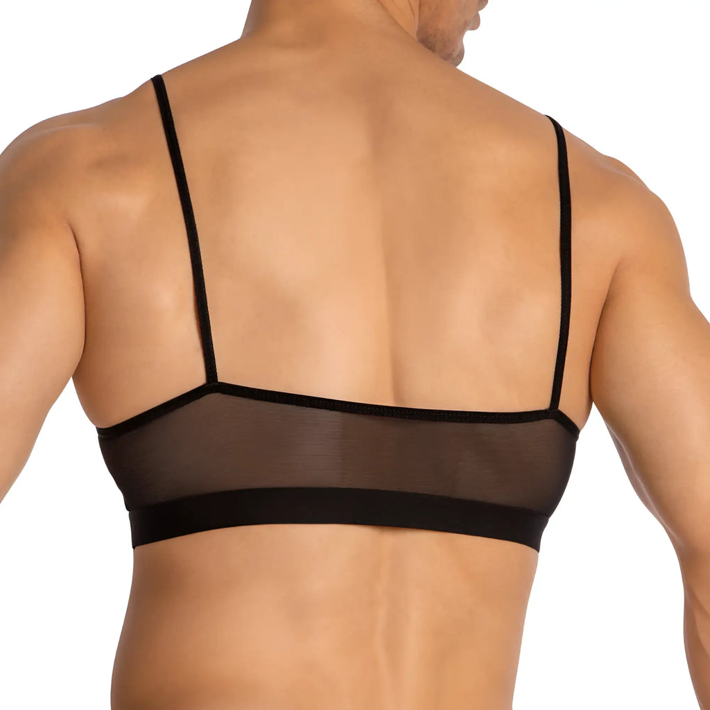 Black mesh bra with thin straps and solid band from Secret Male SMA029 tops and bras collection