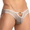 Transparent mesh men’s underwear secret male SME006 jockstrap with white lace trim and gold chain-link clasp