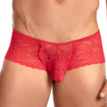 Red lace men’s bikini brief with sheer floral pattern from secret male smi033 collection