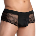 Black lace-trimmed secret male smi049 bikini brief with satin front panel men’s underwear
