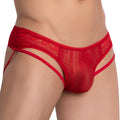 Red lace thong bikini brief with intricate floral patterns and a supportive molded cup from Secret Male SMI063