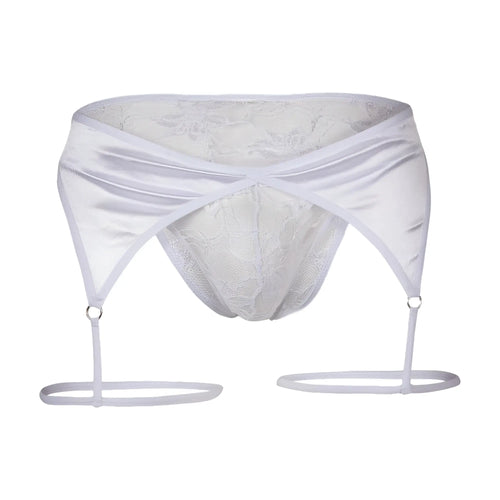 White lace and satin garter belt with adjustable straps from secret male smi075 bikini collection