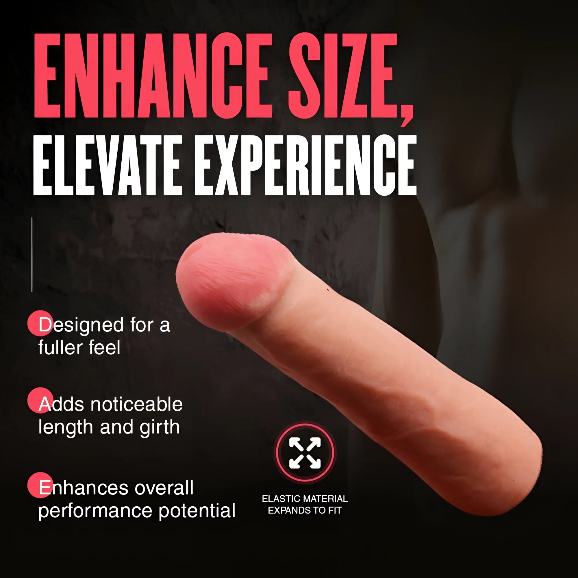 SexFlesh Fat Jack skin-toned, realistic penis extender shown against a dark background with promotional product text.