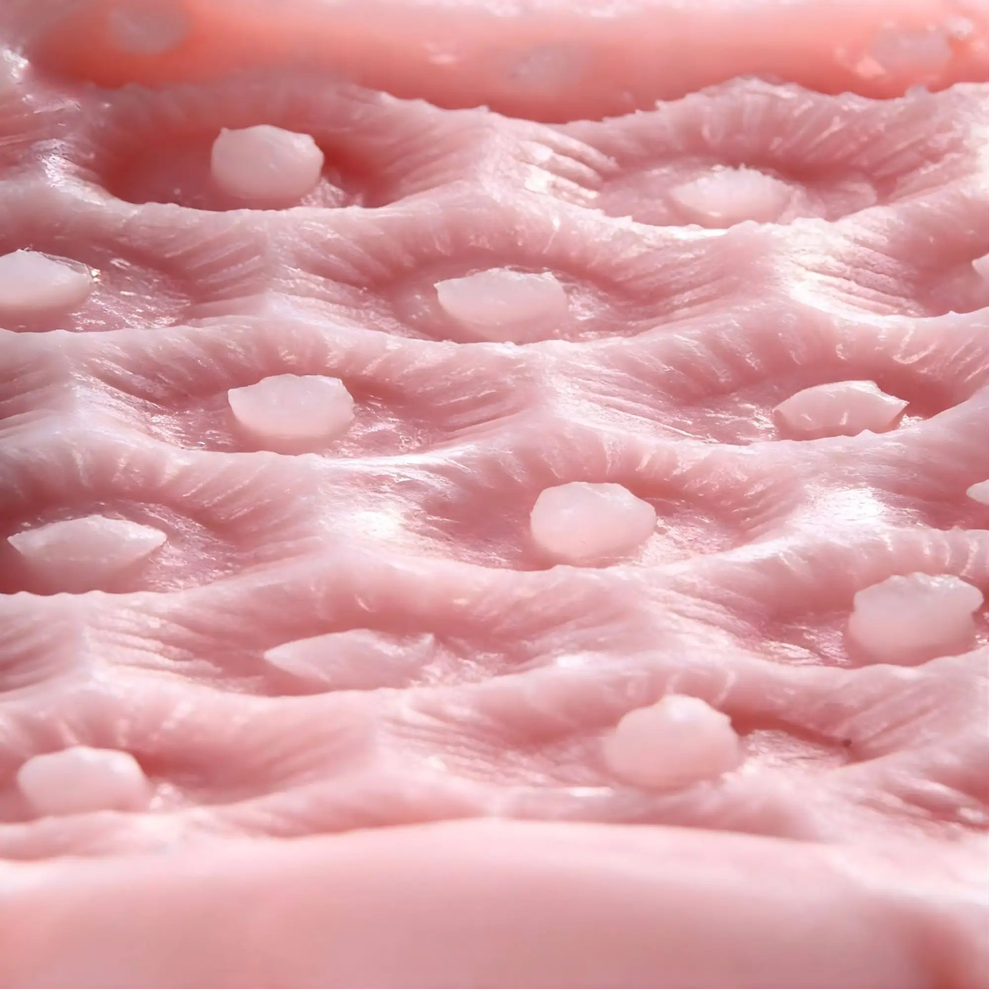 Close-up of the SexFlesh Moe's Tight Ass Masturbator, showing a pink, textured interior surface with raised nodules.