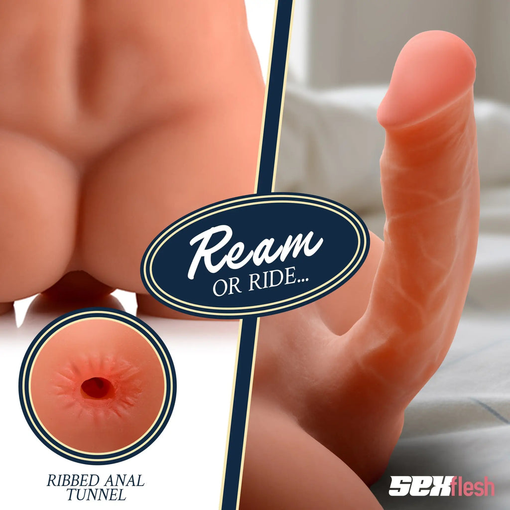 SexFlesh Tom's realistic, peach-toned cock and torso featuring a detailed phallus and a textured, ribbed anal tunnel.