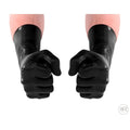 Shots FistIt black latex gloves worn on two clenched fists against a white background.