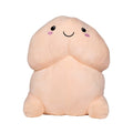 A soft beige plush shots short penis stuffy with a cute smiling face and rosy cheeks measuring 19.70 inches