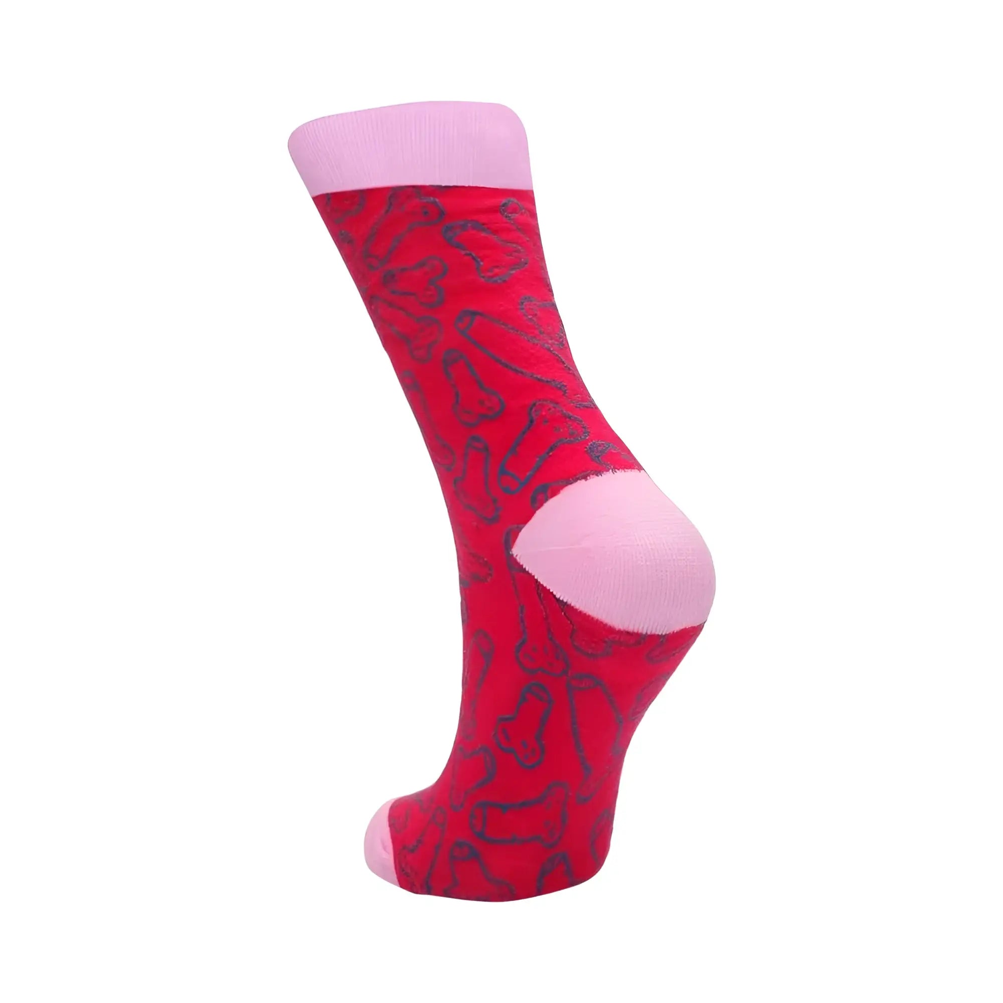 A vibrant red shots socks cocky sock s m with dark gray bone pattern and soft pink trim at top and heel