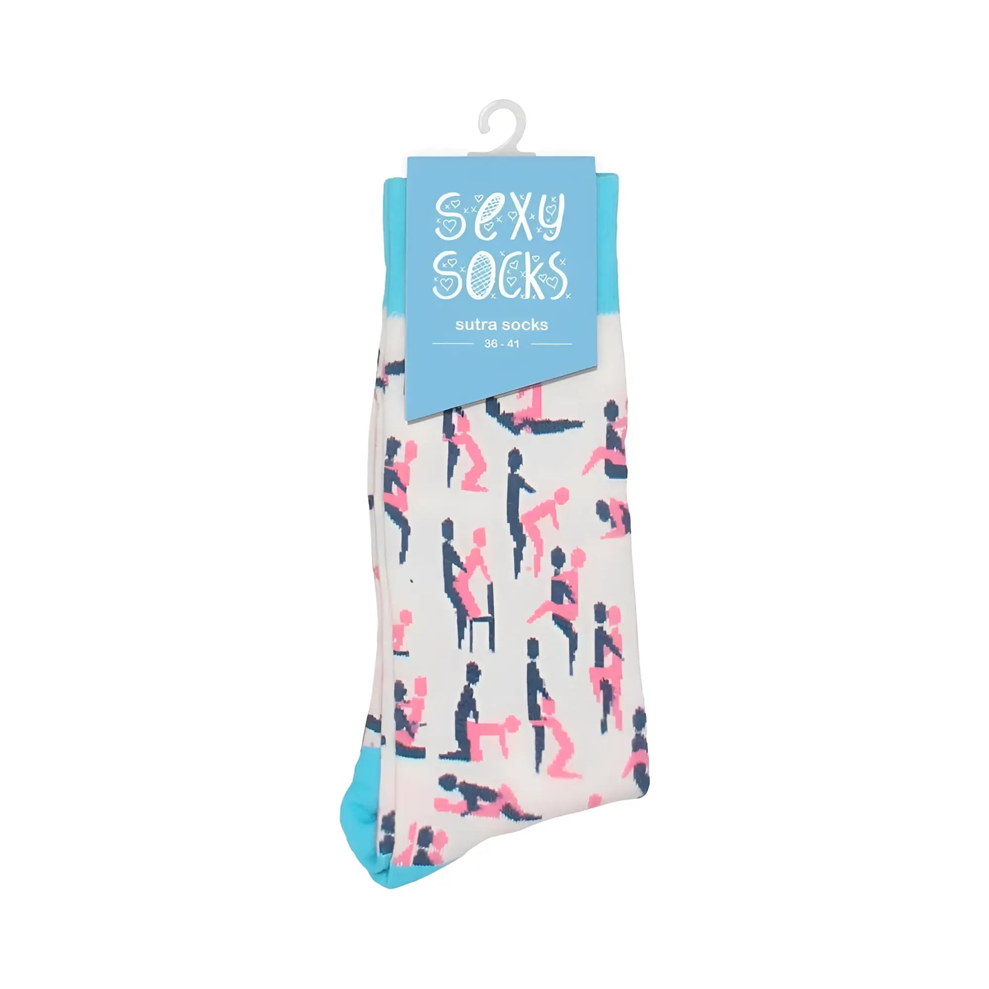 A pair of shots socks sutra socks s m white socks with playful pink and black silhouettes and turquoise toe and heel accents