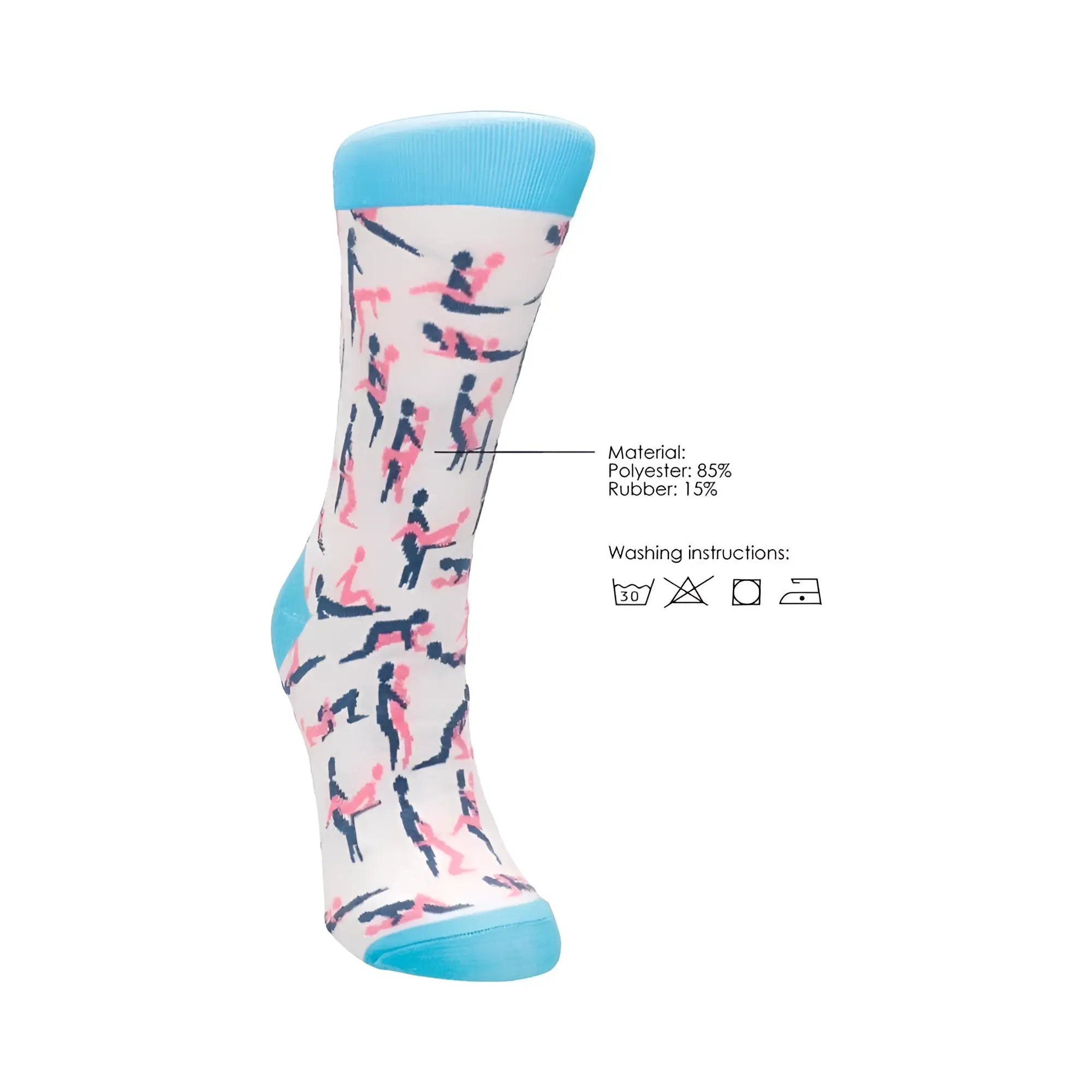 Shots Socks Sutra socks S/M white sock with playful pink and navy silhouettes and light blue trim at top and toe