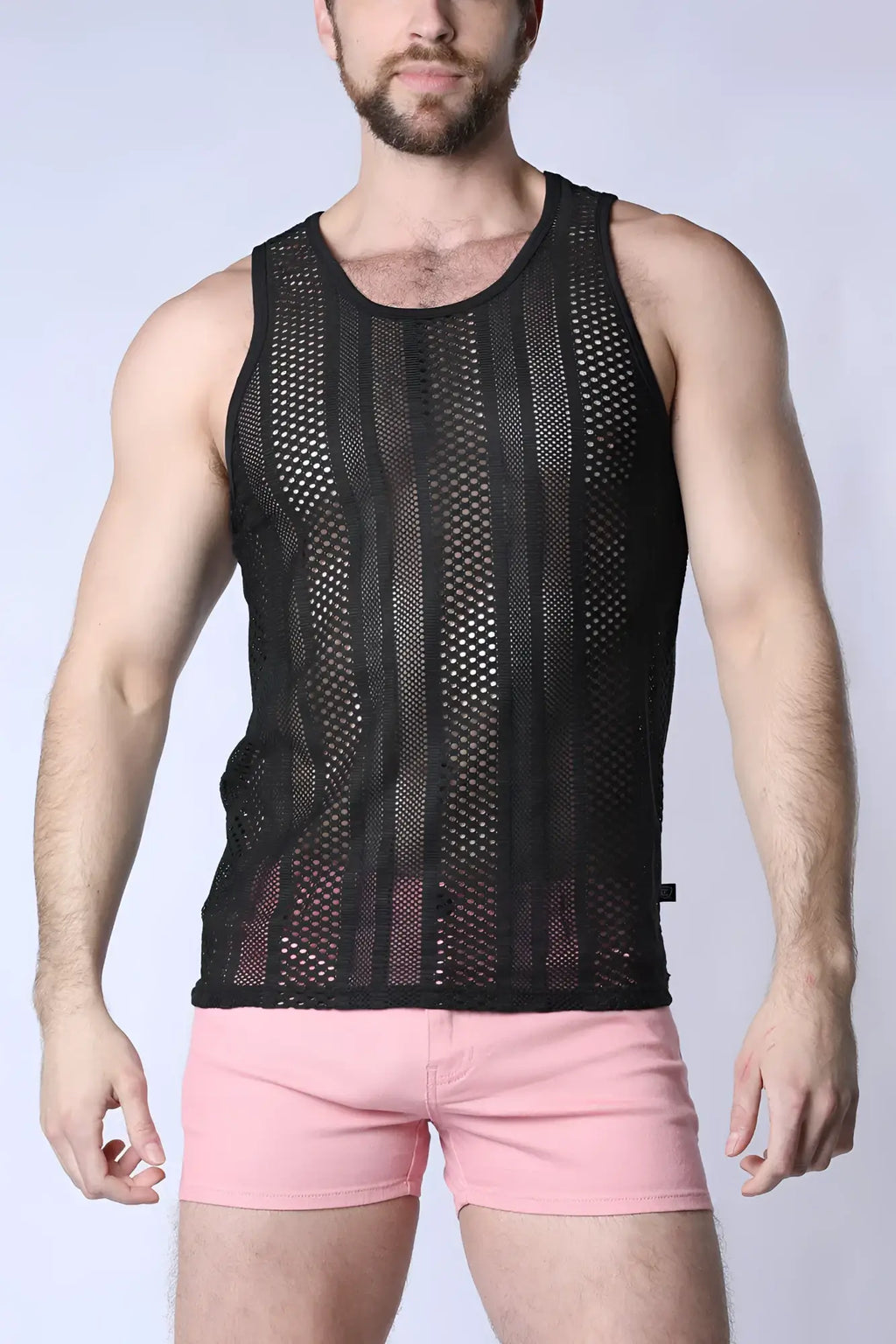 Sicily crochet tank top black mesh with vertical striped pattern sleeveless summer top for women