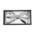 Silver metallic bow tie with a shiny reflective finish ideal for formal events and stylish occasions