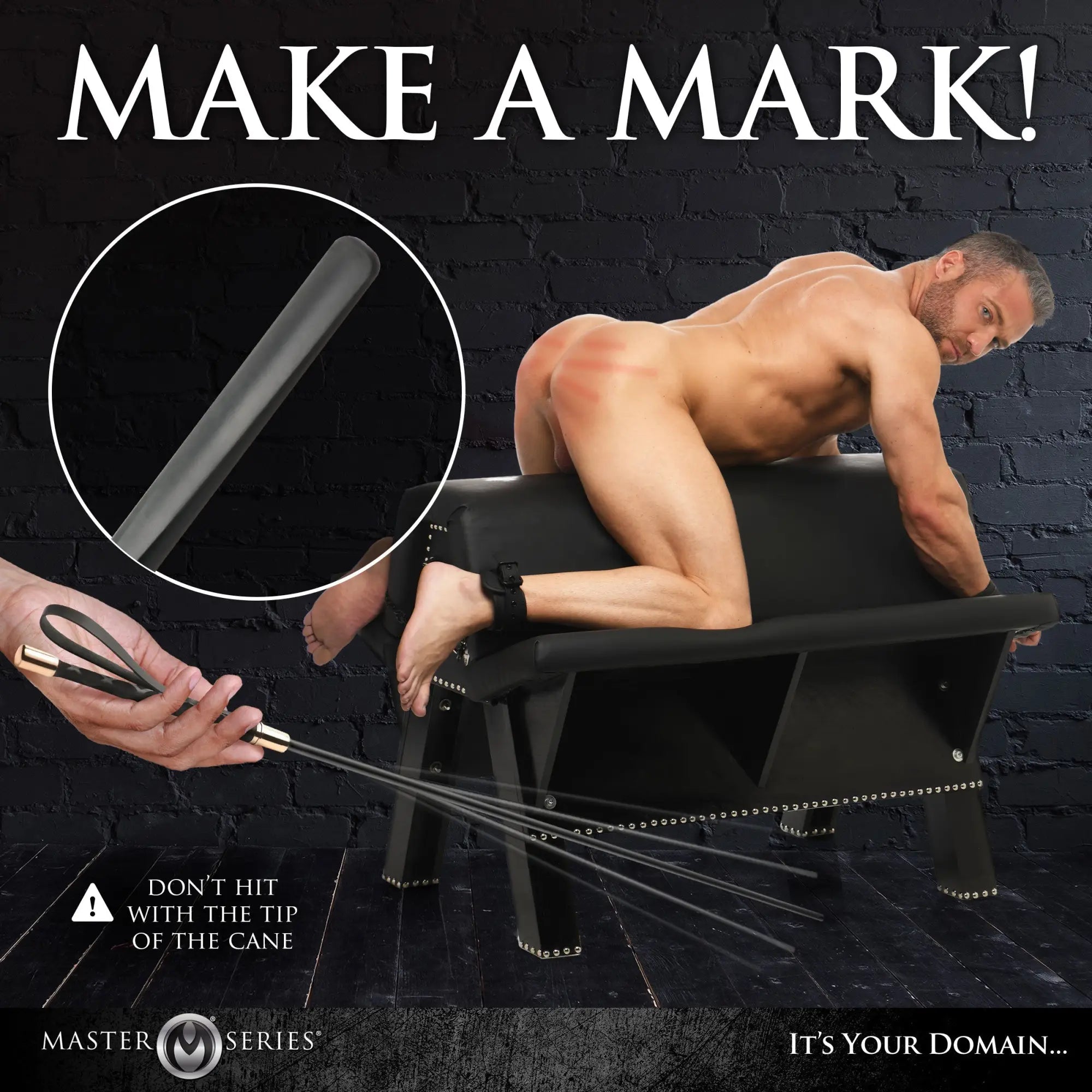 Sinful impact cane black leather bound with gold metal tip and handle sleek design for adult use