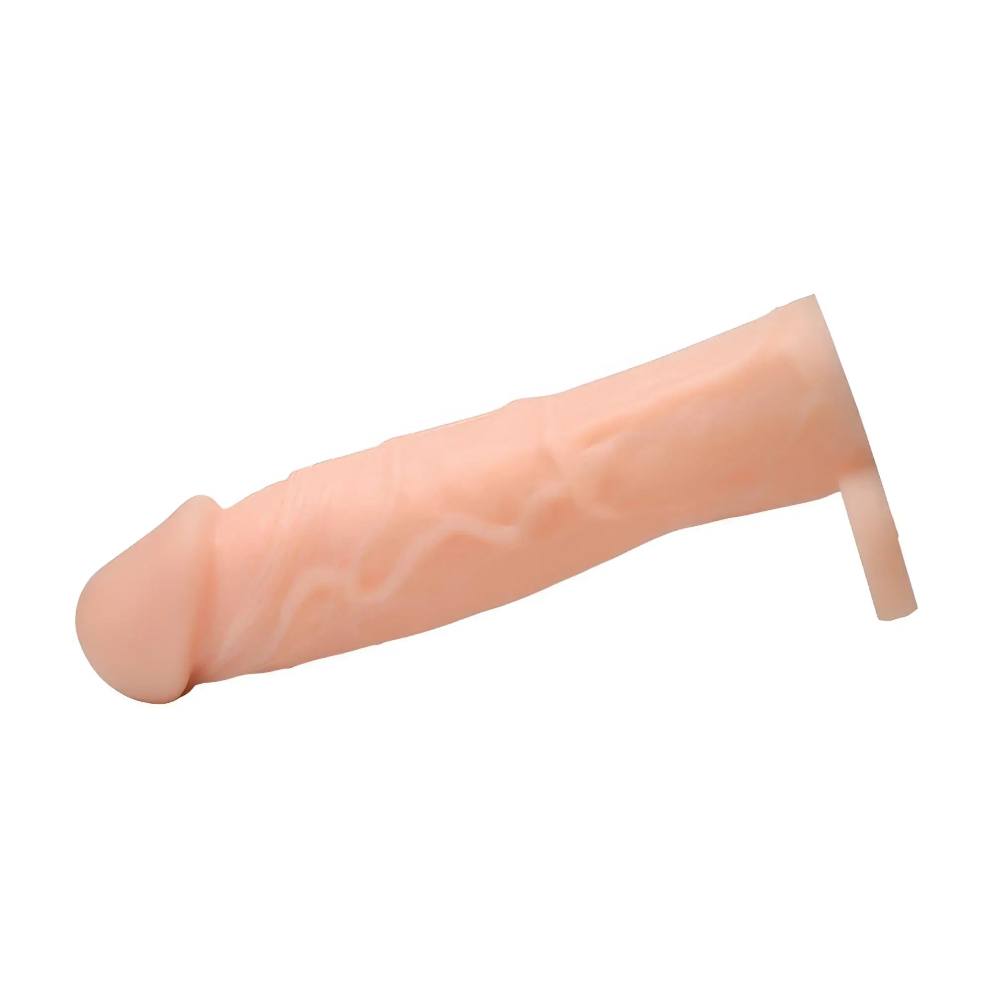 Size Matters 2-inch silicone penis extension in light flesh tone with realistic skin texture and vein detailing.