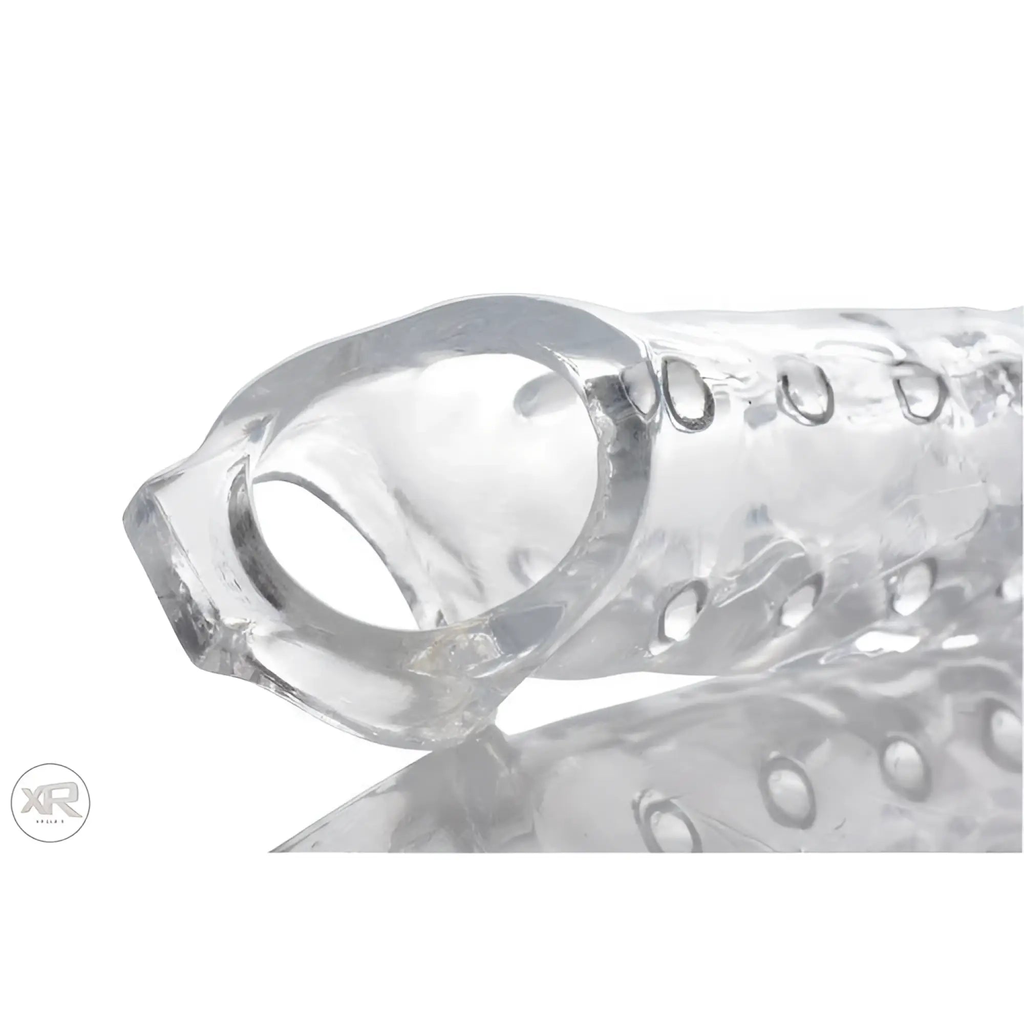 Size Matters 3 Inch Clear Extender Sleeve: A transparent, textured, hollow penile enhancement sleeve.