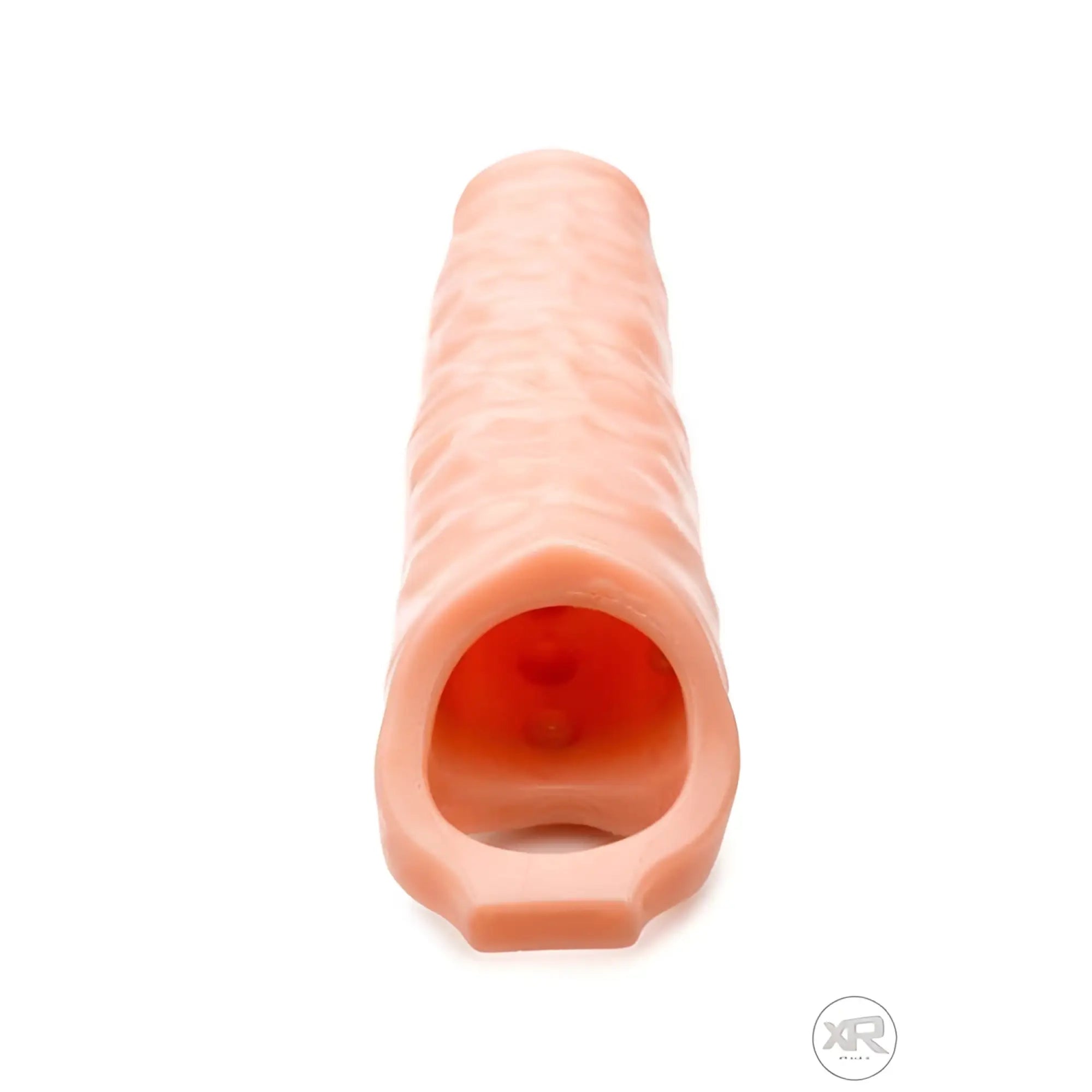 Size Matters 3-inch flesh-colored extender sleeve with a textured, realistic design, shown from an open-base perspective.