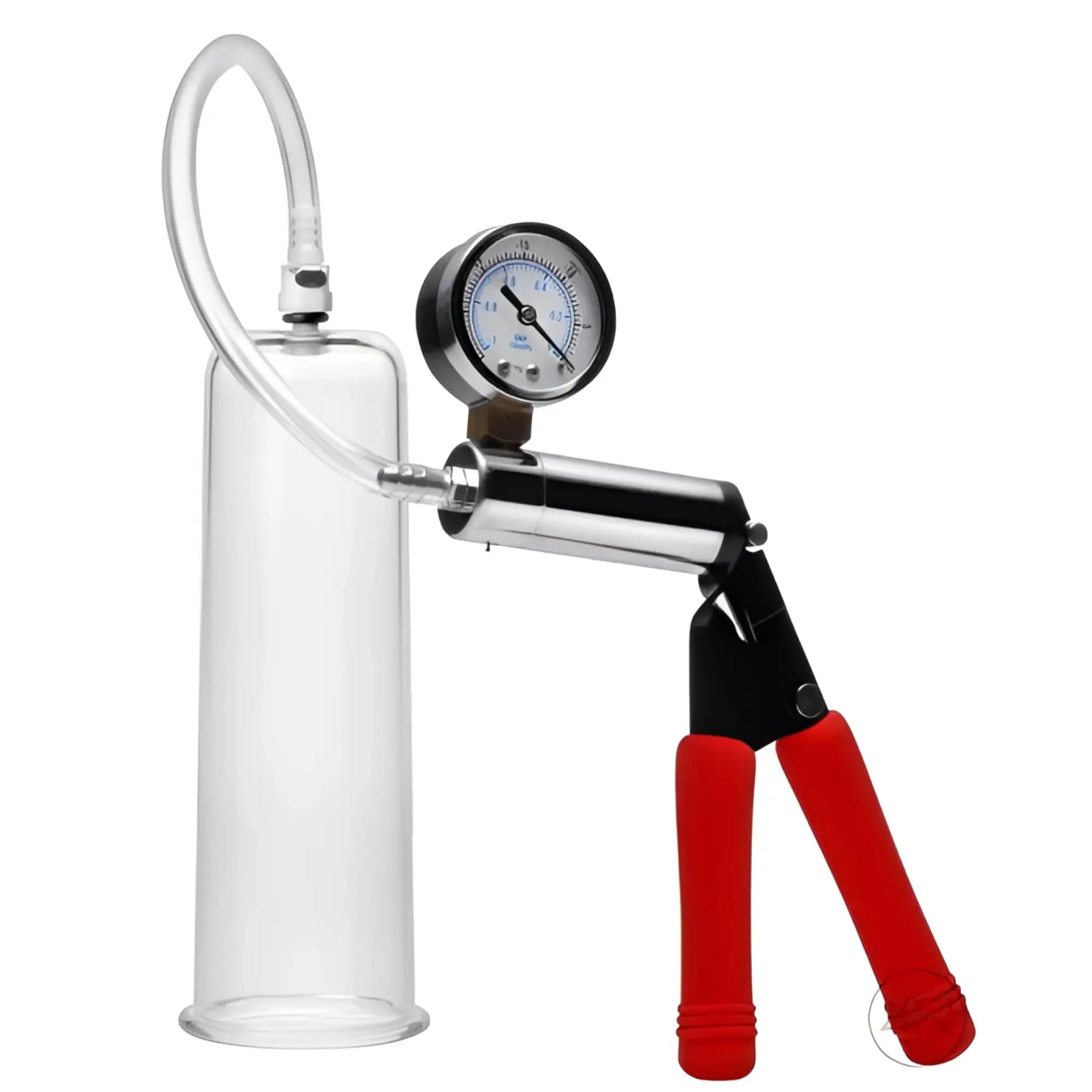 Size Matters Cock and Ball Deluxe pump kit with clear cylinder, pressure gauge, and red-handled manual trigger pump.