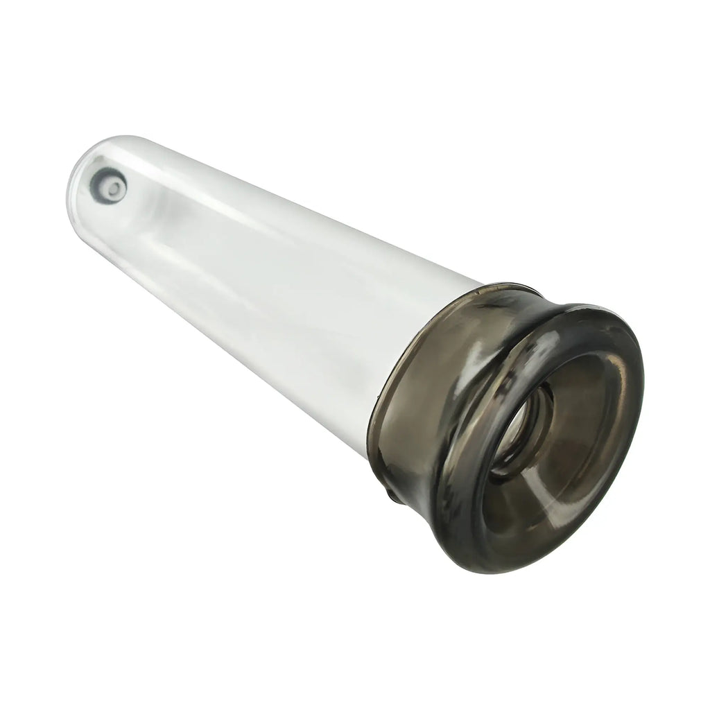 Size Matters Comfort Penis Pump clear cylinder with a flexible, semi-transparent black silicone comfort seal base.