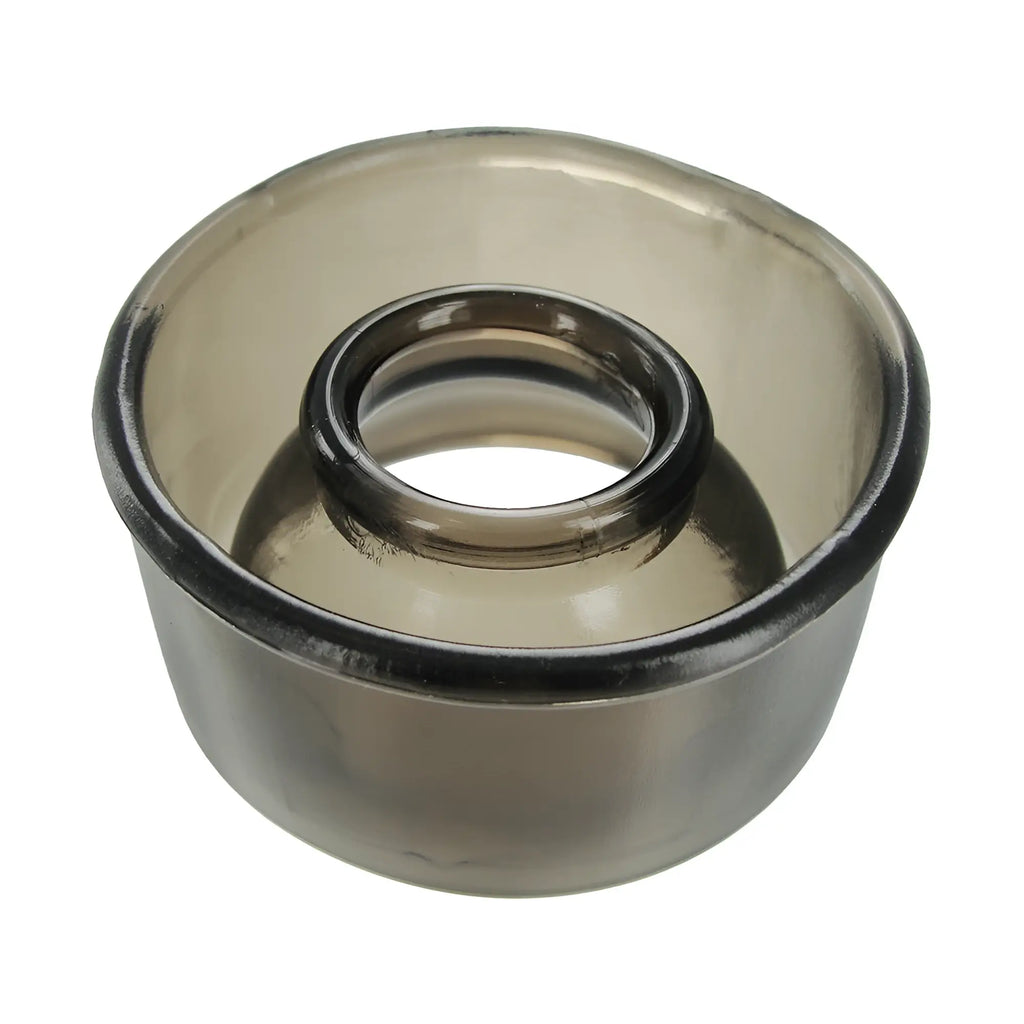 Size Matters Comfort Penis Pump Cylinder Seal: a translucent gray, bowl-shaped silicone vacuum pump accessory.