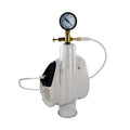 Size Matters Deluxe Electric Penis Pump with a white motor, clear cylinder, brass pressure gauge, and connecting tubes.