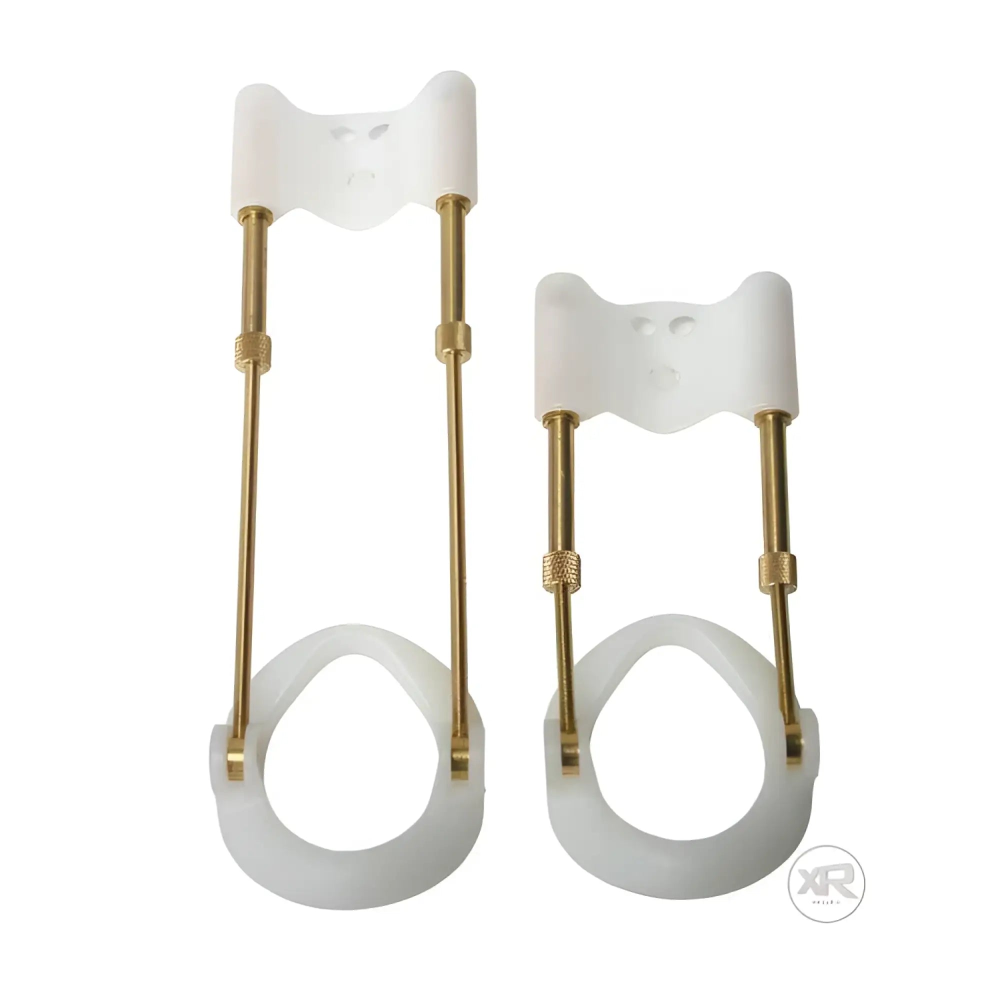 Two Size Matters Enlarger Extension Rods featuring white silicone rings and adjustable gold-tone metal bars.