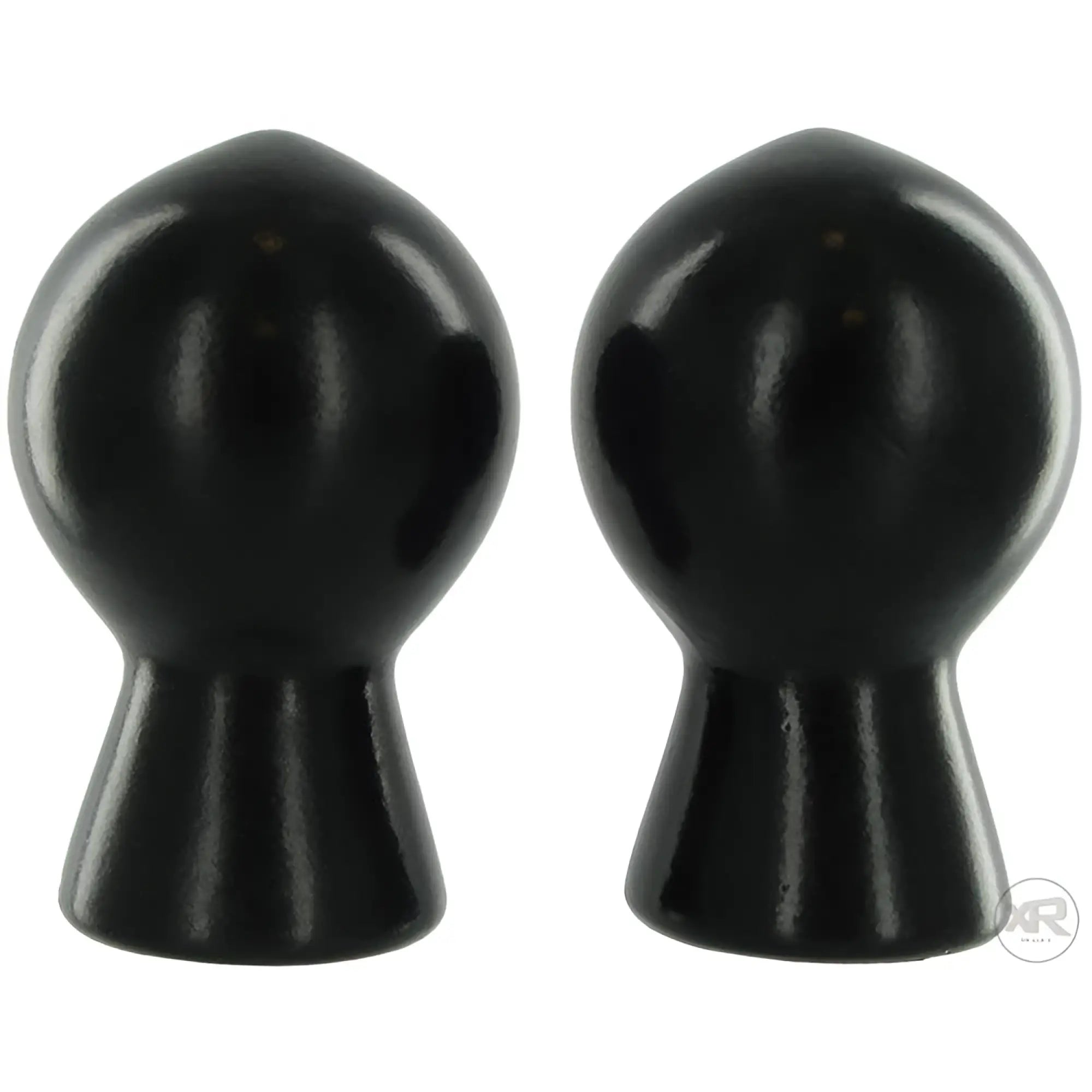 Two black Size Matters Nipple Boosters, featuring a smooth, bell-shaped design against a white background.