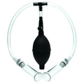 Size Matters Nipple Pumping System with a black hand pump connected by clear tubing to two clear acrylic cylinders.