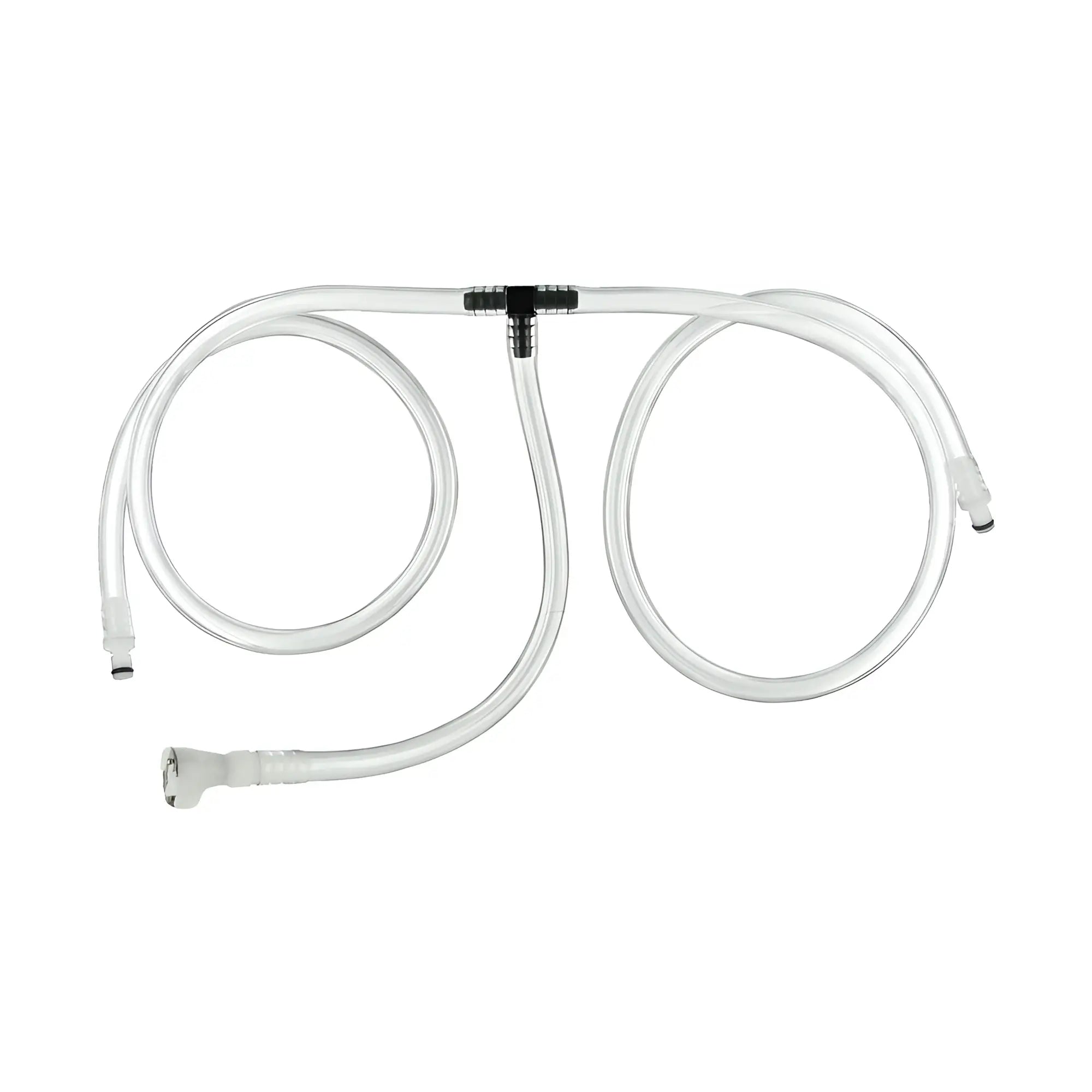 Size Matters Pumping Buddy T hose connector: clear flexible tubing with a black T-shaped junction and three connectors.