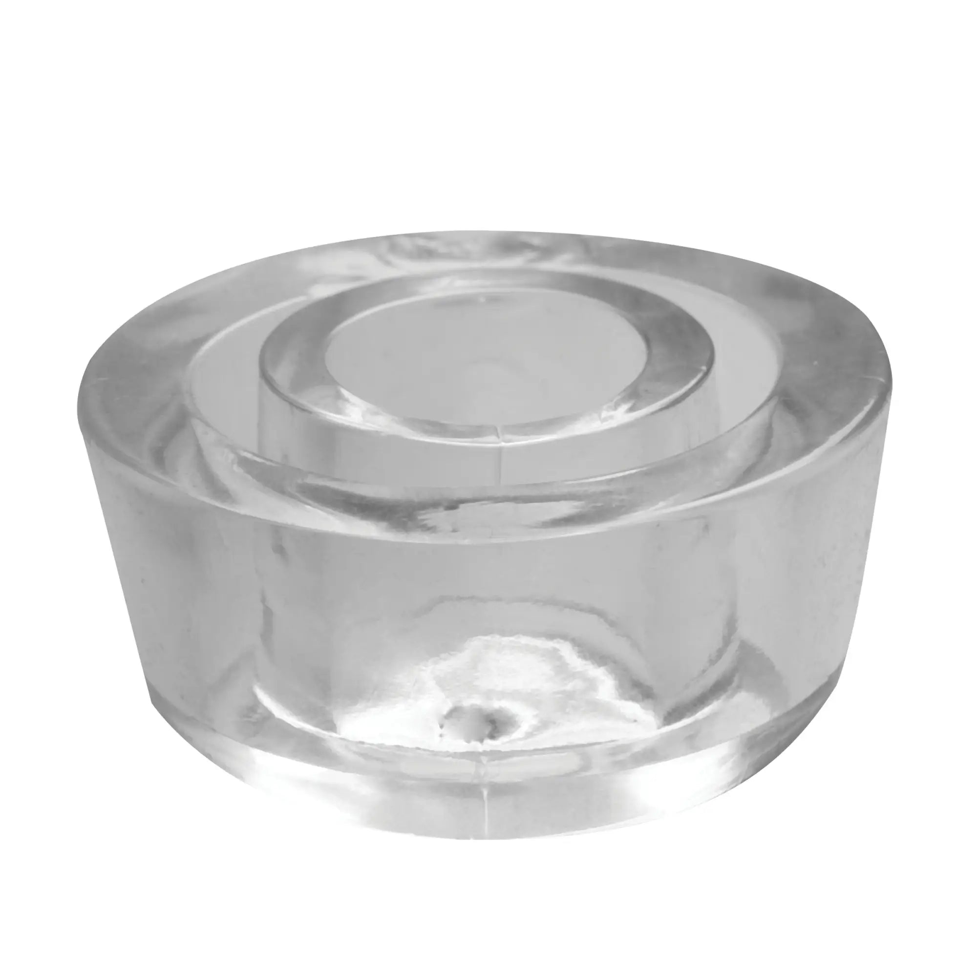 Clear, circular Size Matters Universal Pump Sleeve with a hollow center, set against a plain white background.